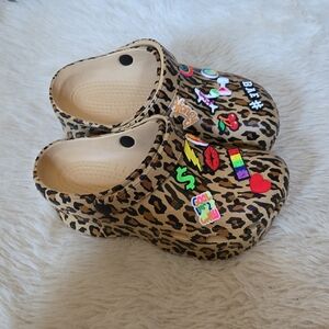 Cape Robbin Leopard Print Platform Clogs with Fun Charms